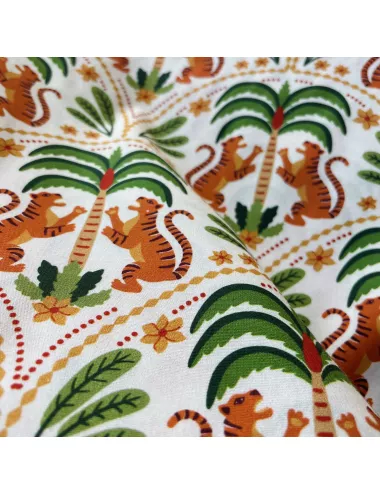 tissu popeline motif tigre palmier inde