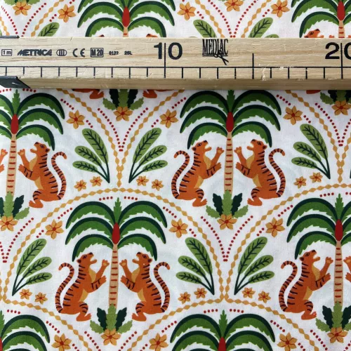 tissu popeline motif tigre palmier inde