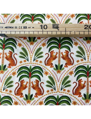tissu popeline motif tigre palmier inde