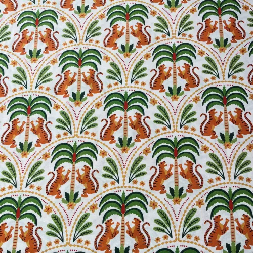 tissu popeline motif tigre palmier inde