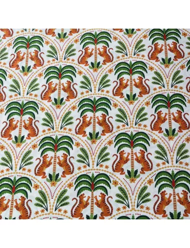 tissu popeline motif tigre palmier inde