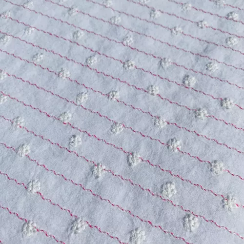 Tissu Coton Brodé Fleur Rose