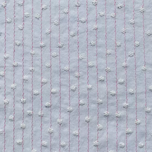 Tissu Coton Brodé Fleur Rose