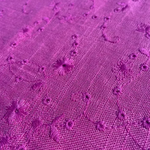 Tissu Lin Brodé Enora Cyclamen