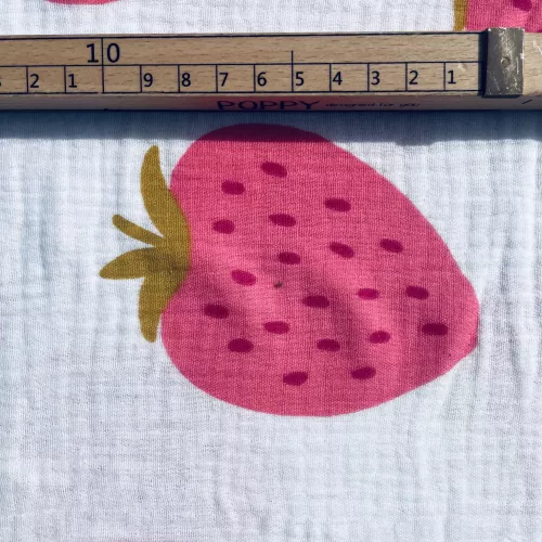 Tissu Double Gaze Fraise...