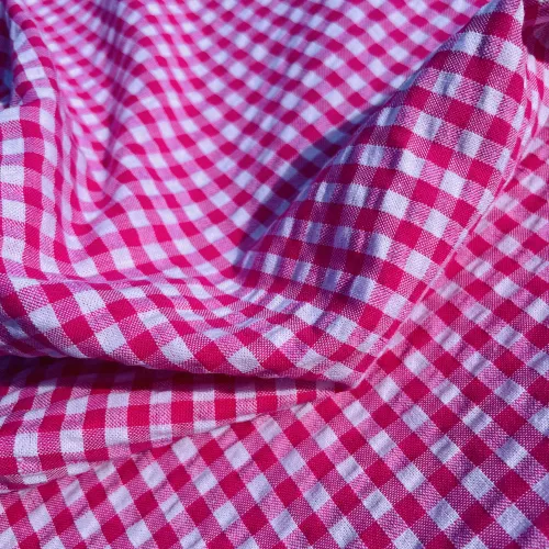 Tissu Seersucker Vichy Fuchsia