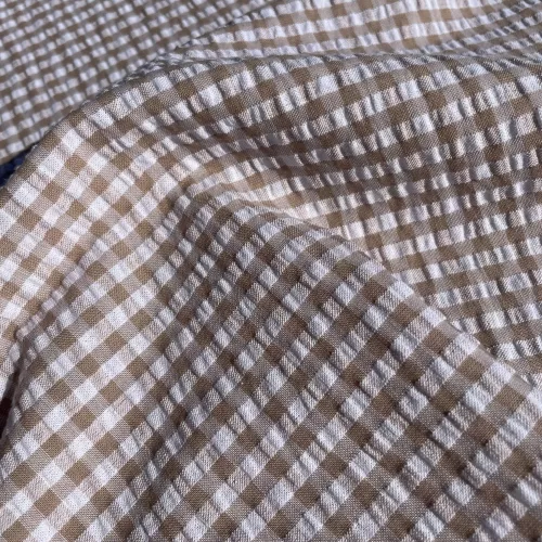 Tissu Seersucker Vichy Beige
