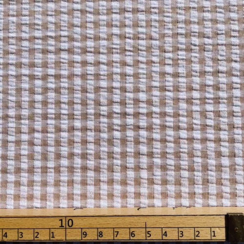 Tissu Seersucker Vichy Beige