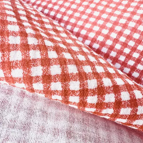 Tissu Double Gaze Vichy Argile