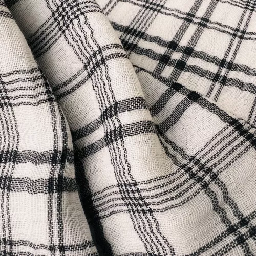 Tissu double Gaze Tartan Noir
