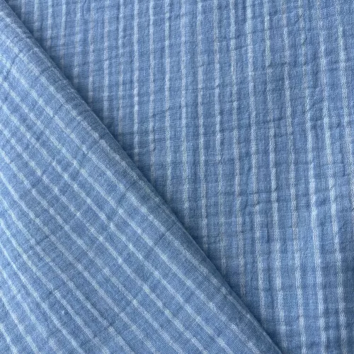 Tissu Double Gaze Rayée Ciel