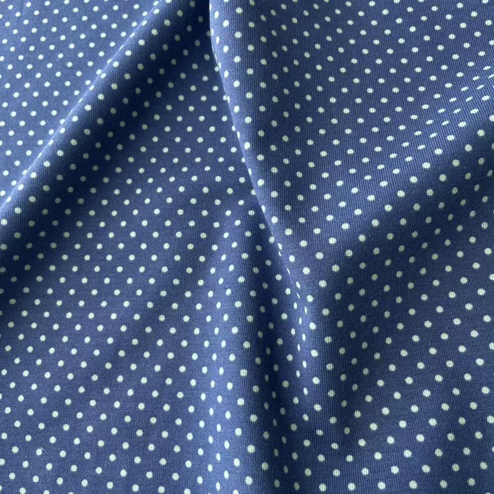 Tissu Jersey Bleu Pois Vert