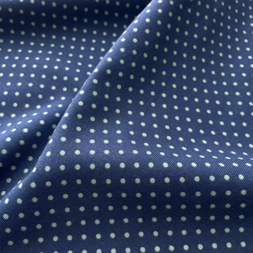 Tissu Jersey Bleu Pois Vert