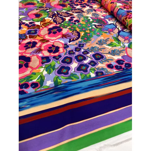 Viscose Flowers & Rayures
