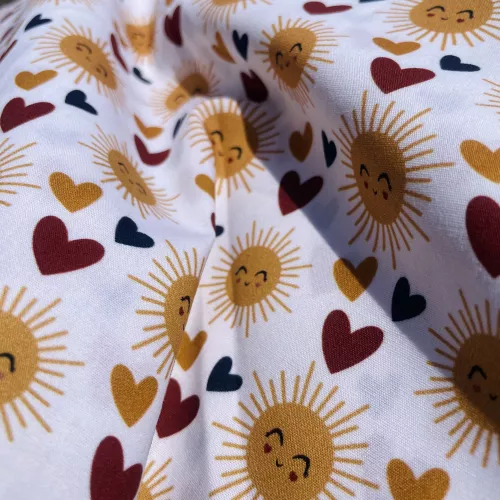 Tissu Popeline Soleil Coeur