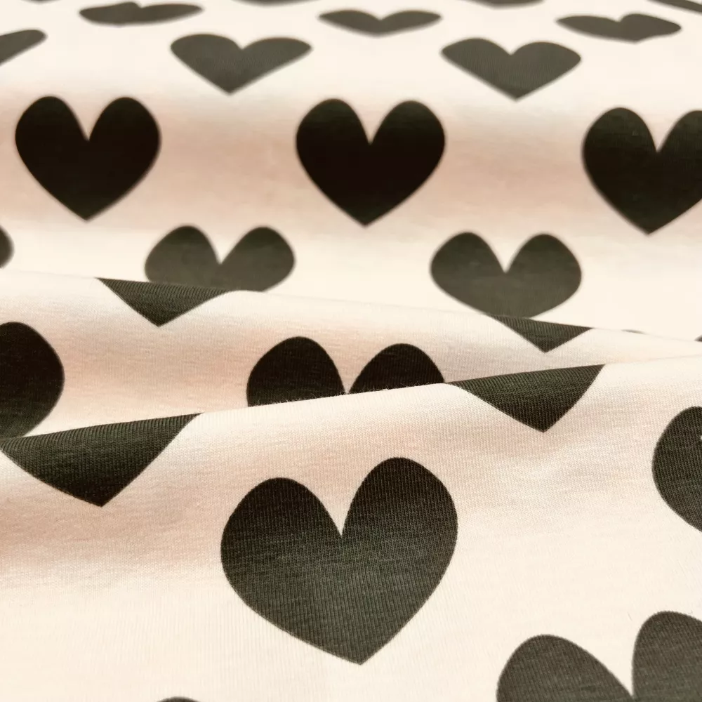 Tissu Jersey Coeur Kaki -...