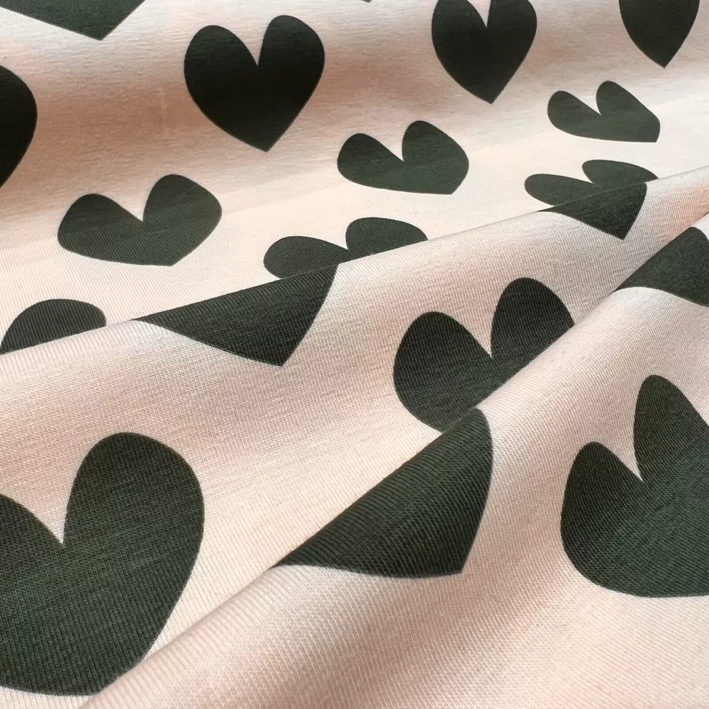 Tissu Jersey Coeur Kaki -...