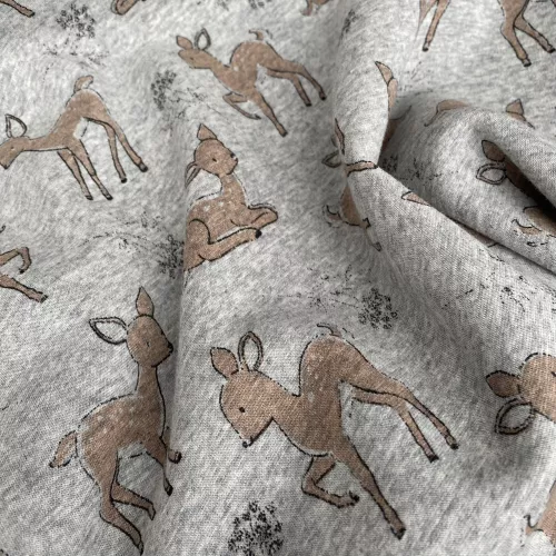 Tissu Sweat Bambi gris doudou