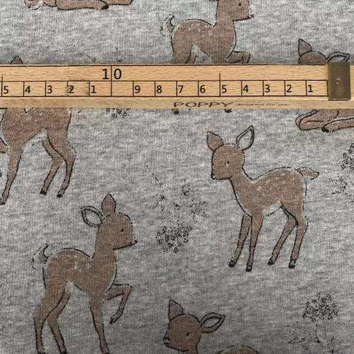 Tissu Sweat Bambi gris doudou