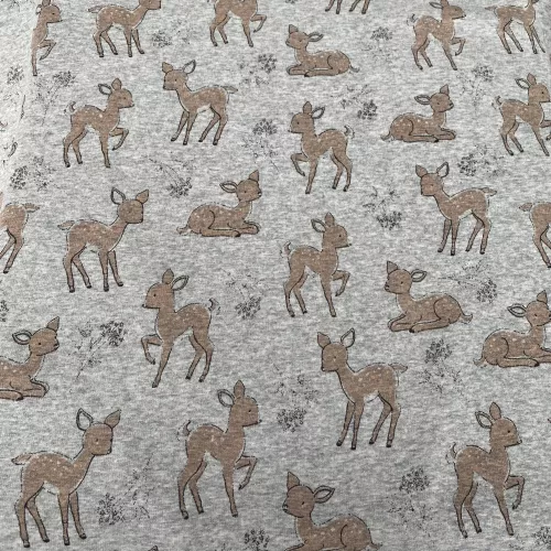 Tissu Sweat Bambi gris doudou